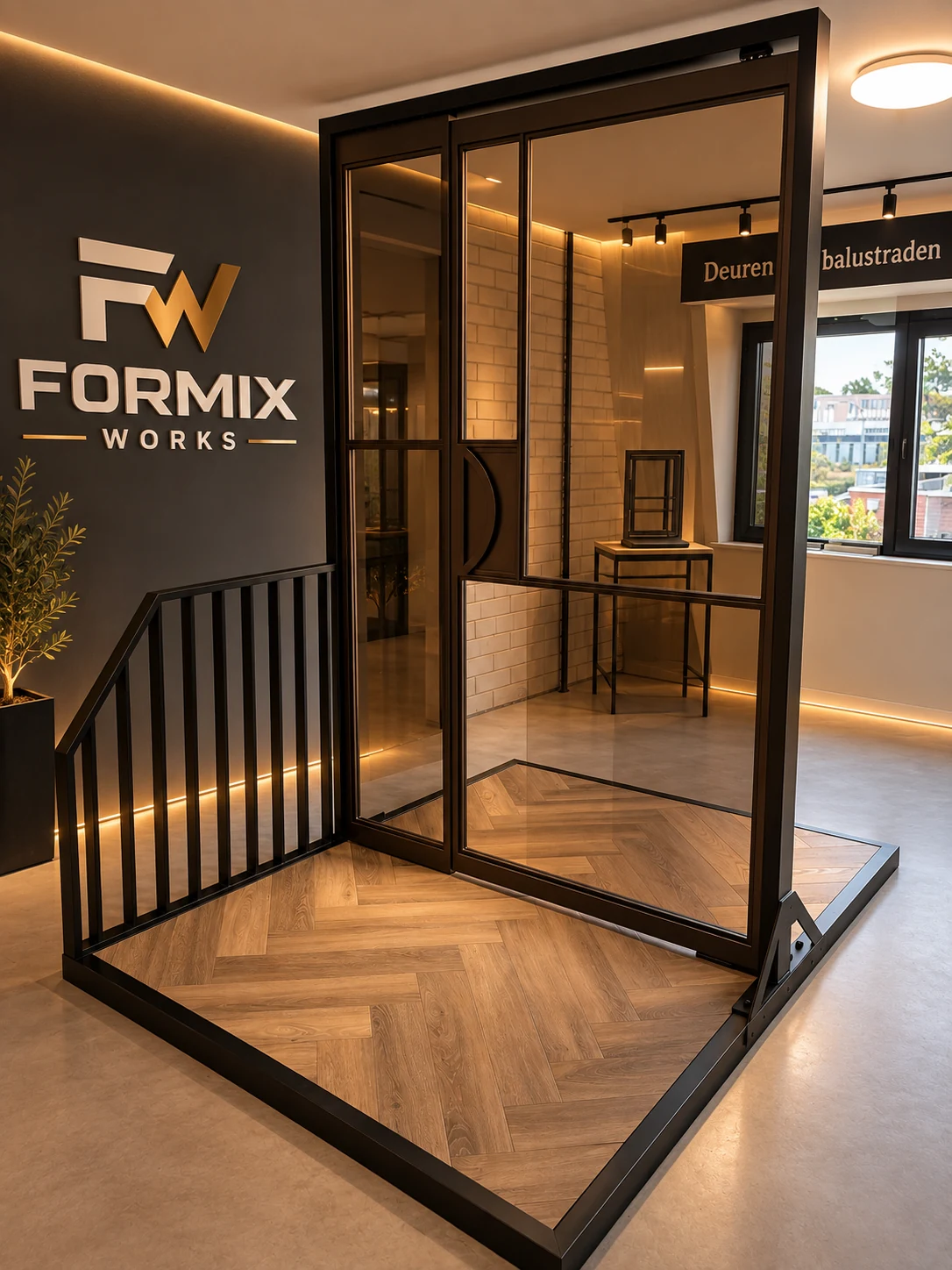FORMIX WORKS showroom in Rosmalen met stalen deur en brons glas