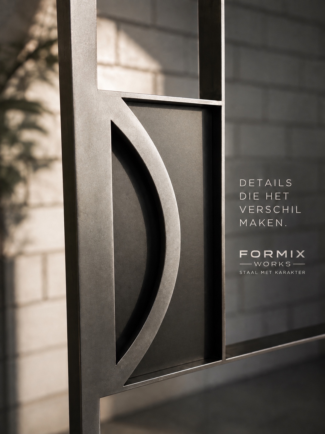 Detail van een maatwerk stalen handgreep van FORMIX WORKS